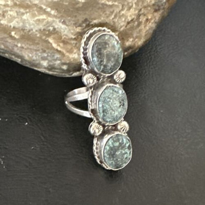 Navajo Blue Spiderweb Turquoise Multi-Stone Ring | Authentic Native American Sterling Silver | Sz 9 | 16705