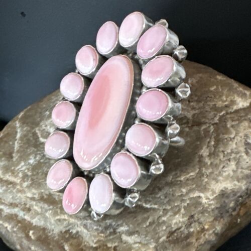 Navajo Pink Conch Cluster Ring | Authentic Native American Sterling Silver | Multi-Stone | Sz 9.5 | 16044