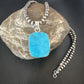 Blue Kingman Turquoise Pendant | Navajo Pearls | Sterling Silver Necklace 20" | 16697