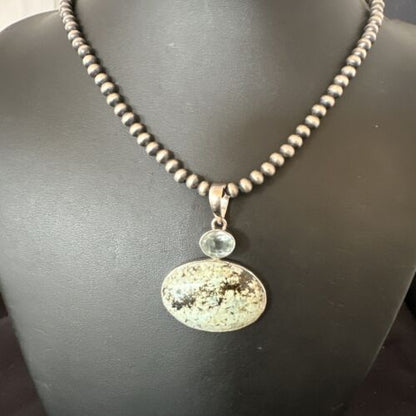 Navajo Dry Creek Turquoise Topaz Pendant Necklace | Sterling Silver | Authentic Native American Handmade | 16313