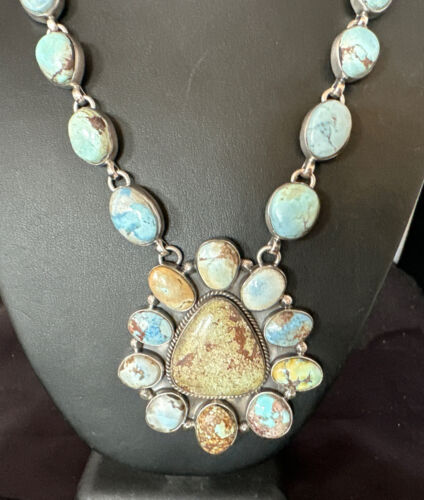 Navajo Blue Golden Hills Turquoise Lariat Necklace Pendant | Authentic Native American Handmade | 16184