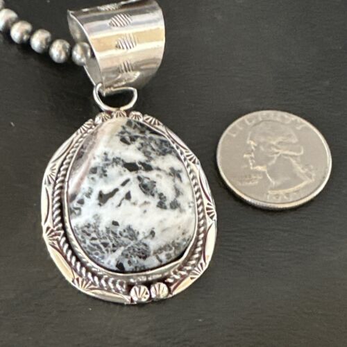 Men's White Buffalo Turquoise Pendant Necklace | Navajo Pearl Sterling Silver | 17041