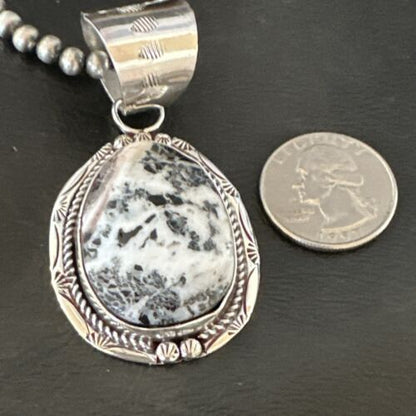 Men's White Buffalo Turquoise Pendant Necklace | Navajo Pearl Sterling Silver | 17041