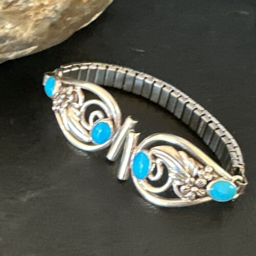 Navajo Blue Turquoise Watch Tips | Sterling Silver | Authentic Native American Old Pawn Jewelry | 15455