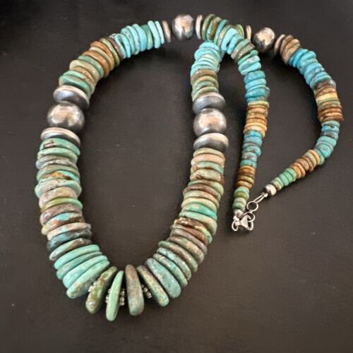 Navajo Blue Green Turquoise Necklace | Sterling Silver | Authentic Native American | 21" | 16958