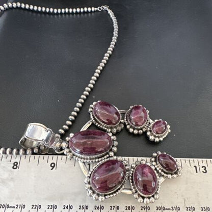 Navajo Purple Spiny Oyster Naja Pendant Necklace | Sterling Silver | Native American Handmade | 16101