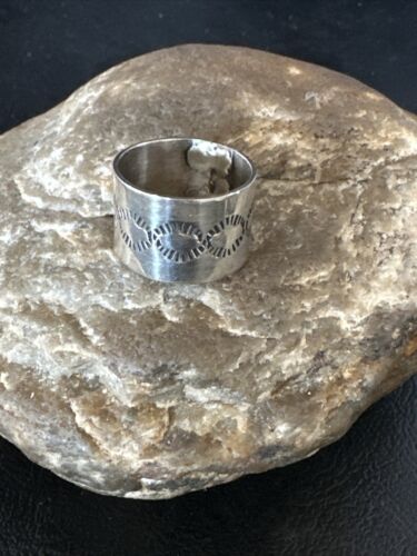Navajo Stamped Wide Band Ring | Sterling Silver | Sz 7 | Authentic Native American Handmade | 14999