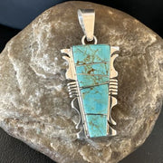 Navajo Blue #8 Turquoise Inlay Pendant | Sterling Silver | 2" | Authentic Native American Handmade | 15685