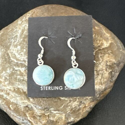 Navajo Blue Larimar Dangle Earrings | Sterling Silver | Authentic Native American Handmade | 17561