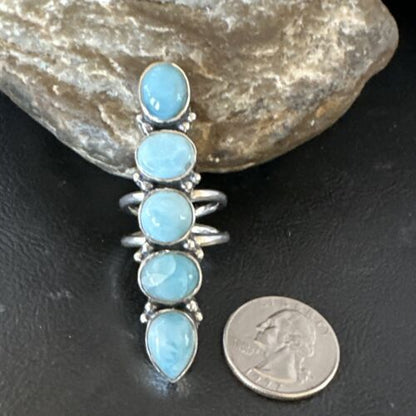 Navajo Blue Larimar Multi-Stone Ring | Authentic Native American Sterling Silver | Multi-Stone | Sz 8.5 | 15933