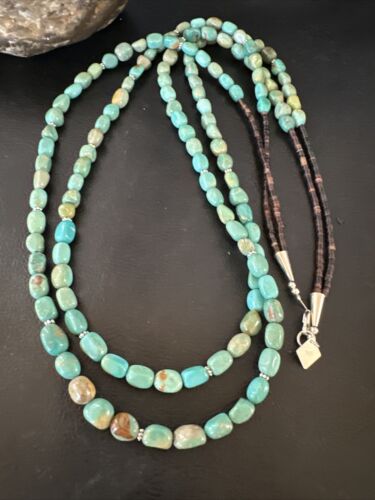Royston Green Turquoise | Navajo Sterling Silver | Shell Heishi Necklace 32" | 16071