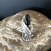 Navajo Black Onyx Ring | Sterling Silver | Sz 7.5 | Authentic Native American Handmade | 15406