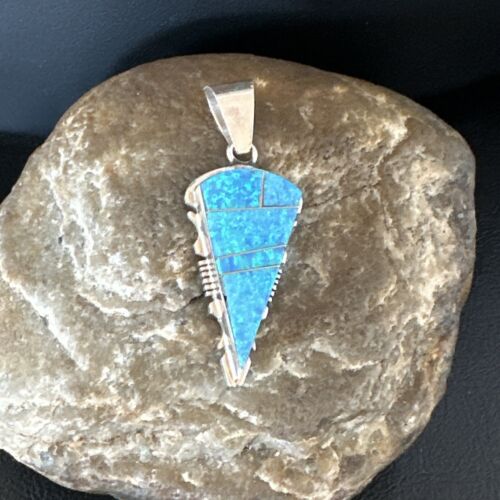 Arrowhead Blue Opal Inlay Pendant | Navajo Sterling Silver | Authentic Native American Jewelry | 15674