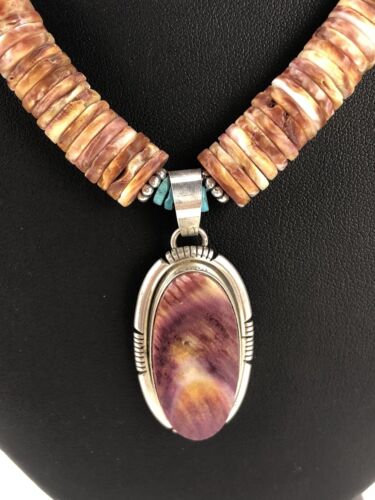 Navajo Purple Spiny Oyster Turquoise Necklace Pendant | Sterling Silver | Native American Handmade | 3066