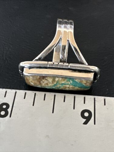 Navajo Ribbon Boulder Green Turquoise Ring | Sterling Silver | Sz 8 | Authentic Native American Handmade | 16385