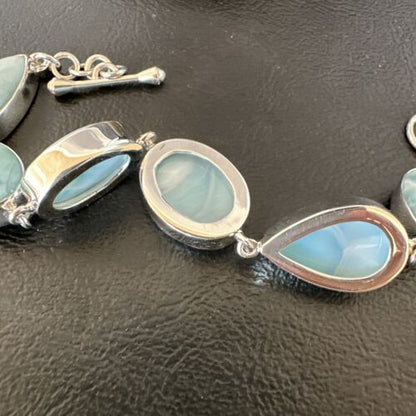 Navajo Blue Larimar Link Bracelet | Sterling Silver | 8" | Authentic Native American Handmade | 16074