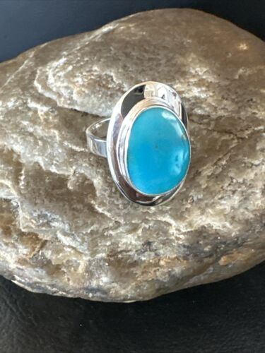 Navajo Sterling Silver Blue Kingman Turquoise Ring | Sz 9 | Authentic Native American Handmade | 17598