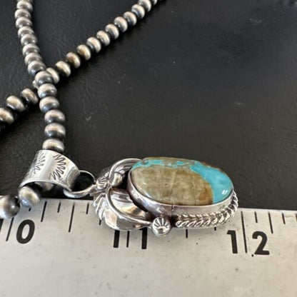 Navajo Blue Boulder Turquoise Necklace Pendant | Sterling Silver | Authentic Native American Handmade | 16139