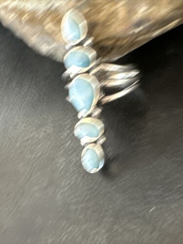 Navajo Blue Larimar Cluster Ring | Authentic Native American Sterling Silver | Multi-Stone | Sz 8 | 16157