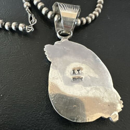 Navajo Wild Horse Turquoise Pendant Necklace | Sterling Silver | Authentic Native American Handmade | 17474