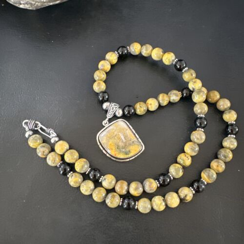 Navajo Bumblebee Jasper Pendant Necklace | Sterling Silver | Native American Handmade | 16015