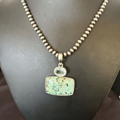 Navajo Dry Creek Turquoise Topaz Pendant Necklace | Sterling Silver | Authentic Native American Handmade | 16446