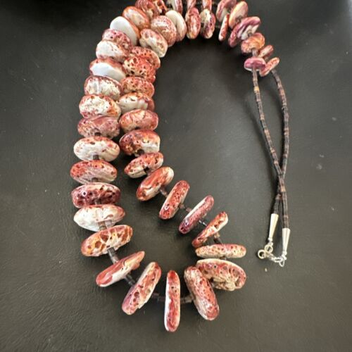 Navajo Purple Spiny Oyster Shell Graduated Necklace | Sterling Silver | 33" | Authentic Native American Handmade | 17174
