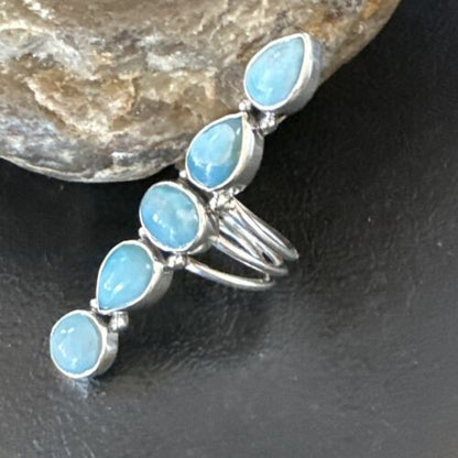 Navajo Blue Larimar Cluster Ring | Authentic Native American Sterling Silver | Multi-Stone | Sz 7.5 | 16152
