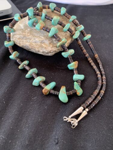 Native American Navajo Turquoise Shell Heishi Bead Necklace | Sterling Silver | 30" | 765