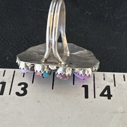 Navajo Purple Spiny Oyster Cluster Ring | Authentic Native American Sterling Silver | Multi-Stone | Sz 8 | 15053