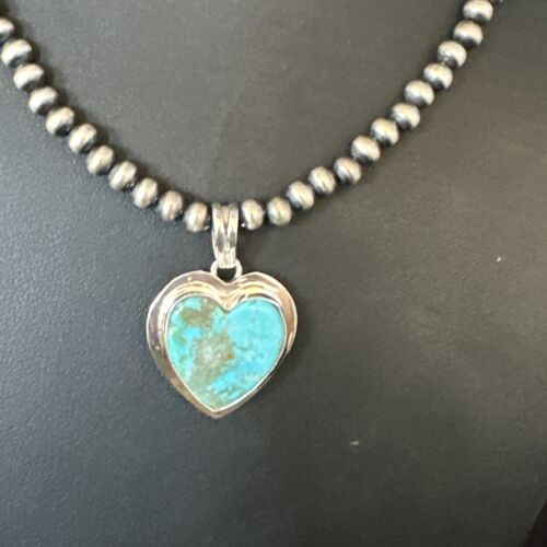 Navajo Heart Blue #8 Turquoise Pendant Necklace | Sterling Silver | Authentic Native American Handmade | 14976