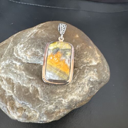 Navajo Bumblebee Jasper Pendant Necklace | Sterling Silver | Authentic Native American Handmade | 15962