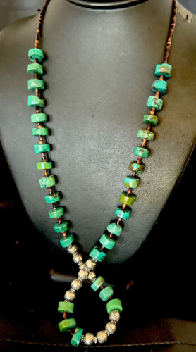 Navajo Blue Green Turquoise Heishi Bead Necklace | Sterling Silver | 24" | 16283