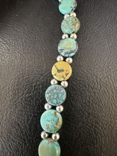 Women's Blue Turquoise Bead Bracelet | Southwestern Sterling Silver Link | 8" | 17570