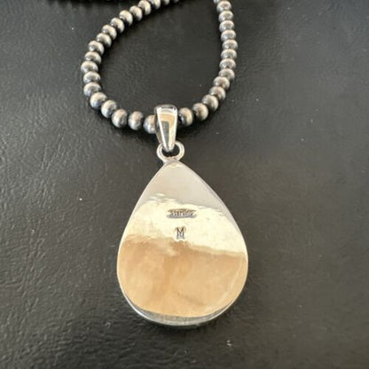 Navajo Blue Kingman Turquoise Pendant Necklace | Sterling Silver | 20" | Authentic Native American Handmade | 16725