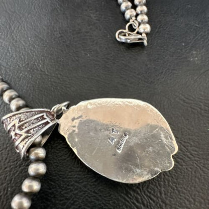 Navajo White Buffalo Turquoise Pendant Necklace | Sterling Silver | Authentic Native American Handmade | 17512 - Masha USA