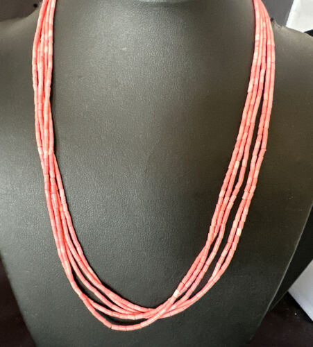 Pink Conch Tube Heishi Bead | 5 Strand Navajo Sterling Silver Necklace | 19" | 16545