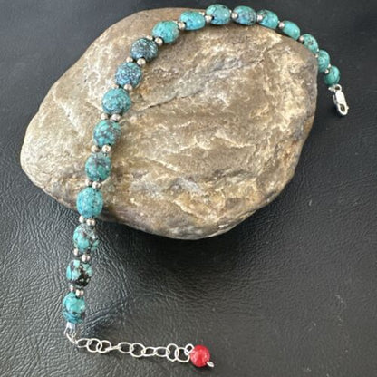 Southwestern Blue Turquoise Bead Link Bracelet | Sterling Silver | 8" | 17231