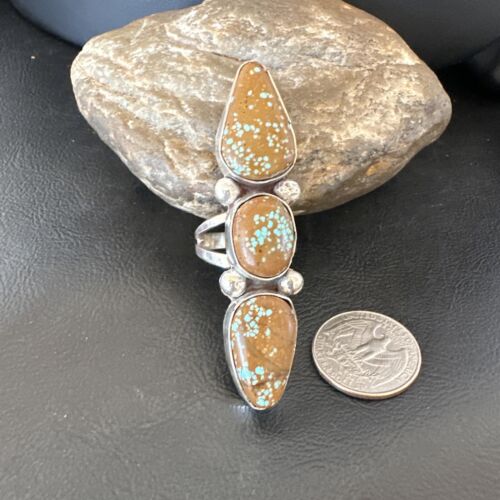 Navajo Blue Turquoise #8 Multi-Stone Ring | Authentic Native American Sterling Silver | Sz 9.5 | 16635