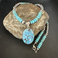 Navajo Blue Spiderweb Turquoise Pendant Necklace | Sterling Silver | Authentic Native American Handmade | 17080
