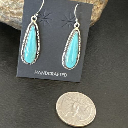 Navajo Blue Turquoise Dangle Earrings | Sterling Silver | Authentic Native American Handmade | 16511