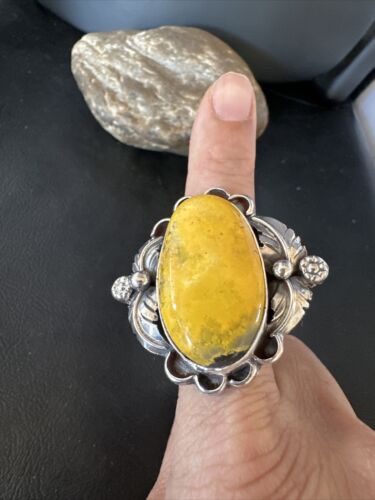 Navajo Yellow Bumble Bee Jasper Ring | Sterling Silver | Sz 9 | Authentic Native American Handmade | 14942