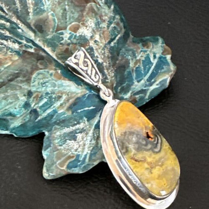 Navajo Bumblebee Jasper Pendant Necklace | Sterling Silver | Authentic Native American Handmade | 15968