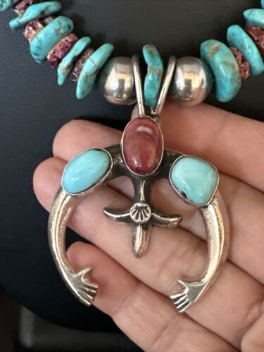 Navajo Men's Turquoise Purple Spiny Naja Pendant Necklace | Sterling Silver | Authentic Native American Handmade | 14953