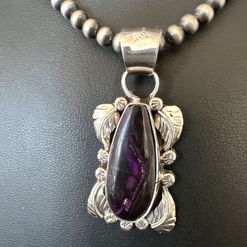 Navajo Pearls Purple Sugilite Pendant Necklace | Sterling Silver Beads | Authentic Native American Handmade | 16463