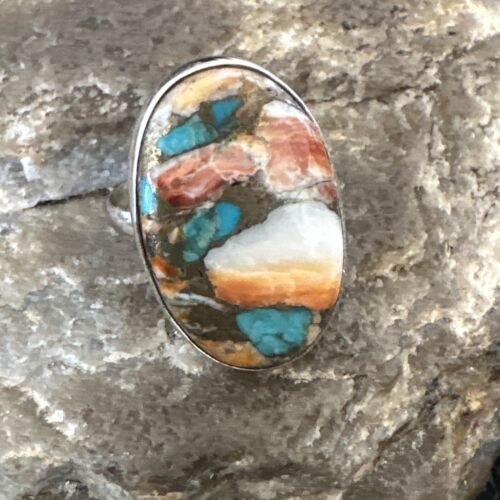 Navajo Turquoise Spiny Oyster Ring | Sterling Silver | Sz 8 | Authentic Native American Handmade | 16608