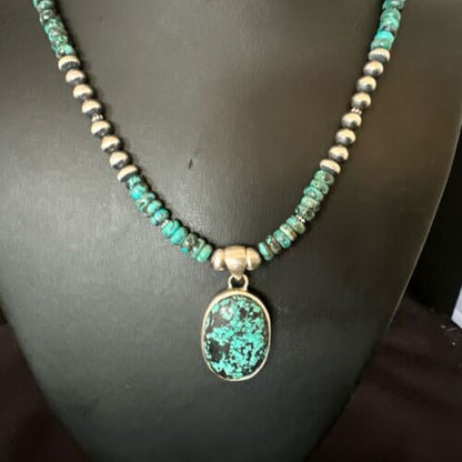 Men's Blue Spiderweb Turquoise Pendant Necklace | Navajo Sterling Silver | Authentic Native American Handmade | 17083