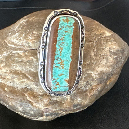 Navajo Blue Turquoise #8 Ring | Sterling Silver | Sz 10.5 | Authentic Native American Handmade | 16476