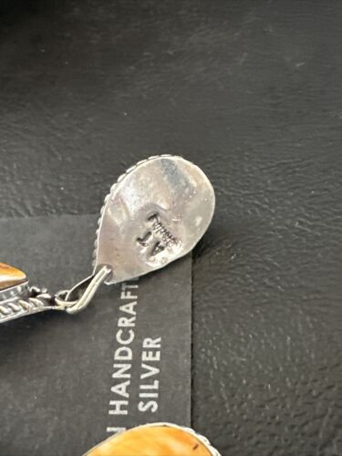 Navajo Orange Spiny Oyster Dangle Earrings | Sterling Silver | 1.5" | Authentic Native American Handmade | 16575