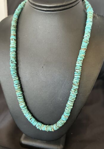 Navajo Blue Turquoise Bead Necklace | 8mm Sterling Silver | 22" | Authentic Native American Handmade | 17581